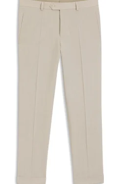 Tapered-fit trousers in wool-blend seersucker fabric
