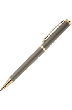 Taupe ballpoint pen with gold-tone accents