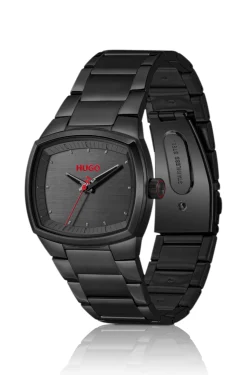 Telly black-plated watch with retro-shaped case