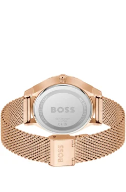 THREEHAND Black-dial watch with carnation-gold-tone mesh bracelet