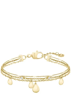 Three-layer gold-tone bracelet with droplet charms