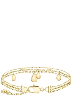 Three-layer gold-tone bracelet with droplet charms