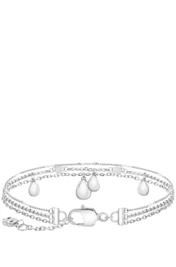 Three-layer silver-tone bracelet with droplet charms