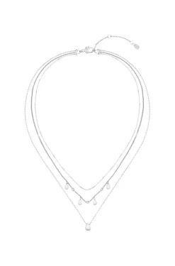 Three-layer silver-tone necklace with droplet charms