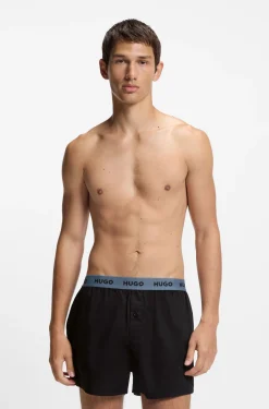 Three-pack of cotton boxer shorts with logo waistbands