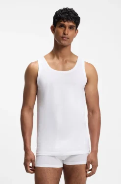 Three-pack of cotton underwear vests with embroidered logos