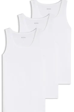 Three-pack of cotton underwear vests with embroidered logos