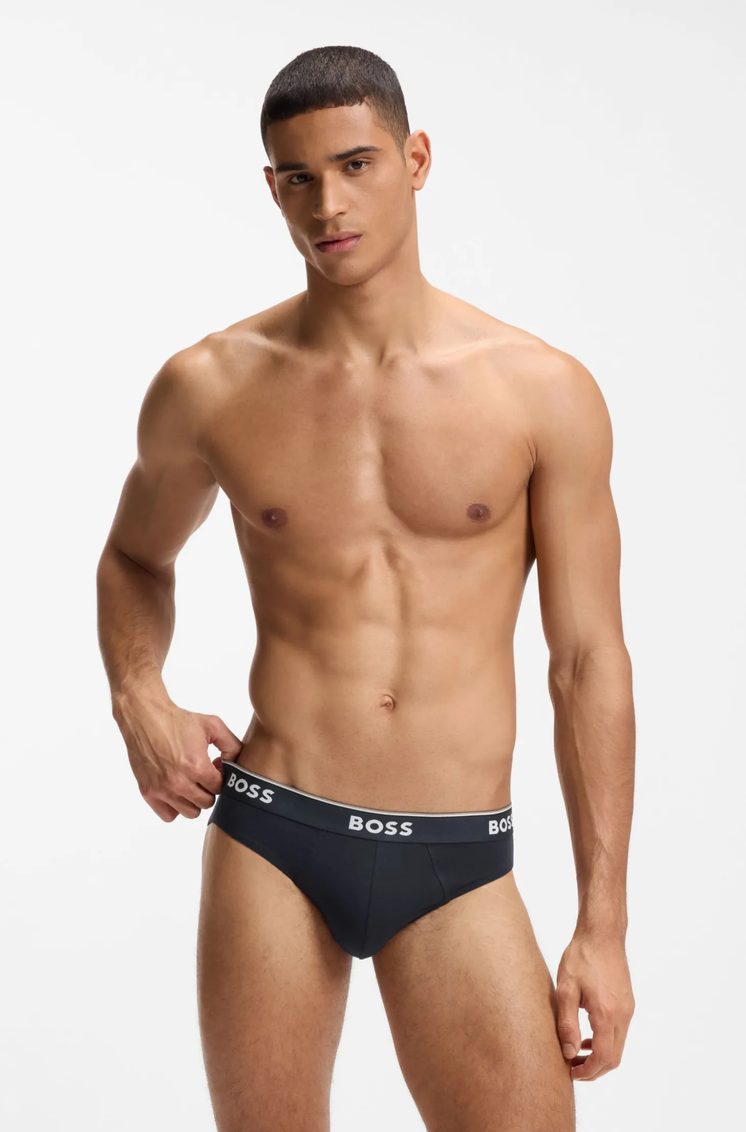 Three-pack of logo-waistband briefs in stretch cotton