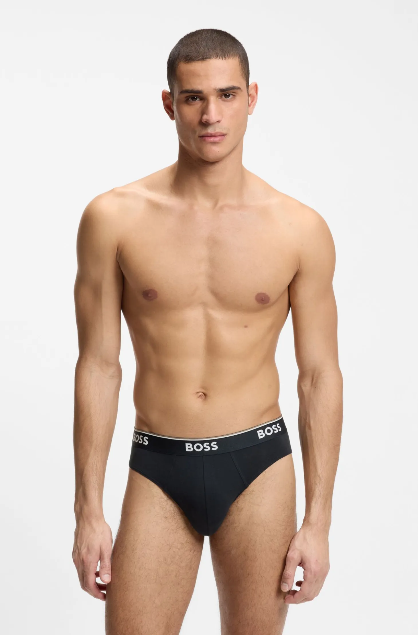 Three-pack of logo-waistband briefs in stretch cotton