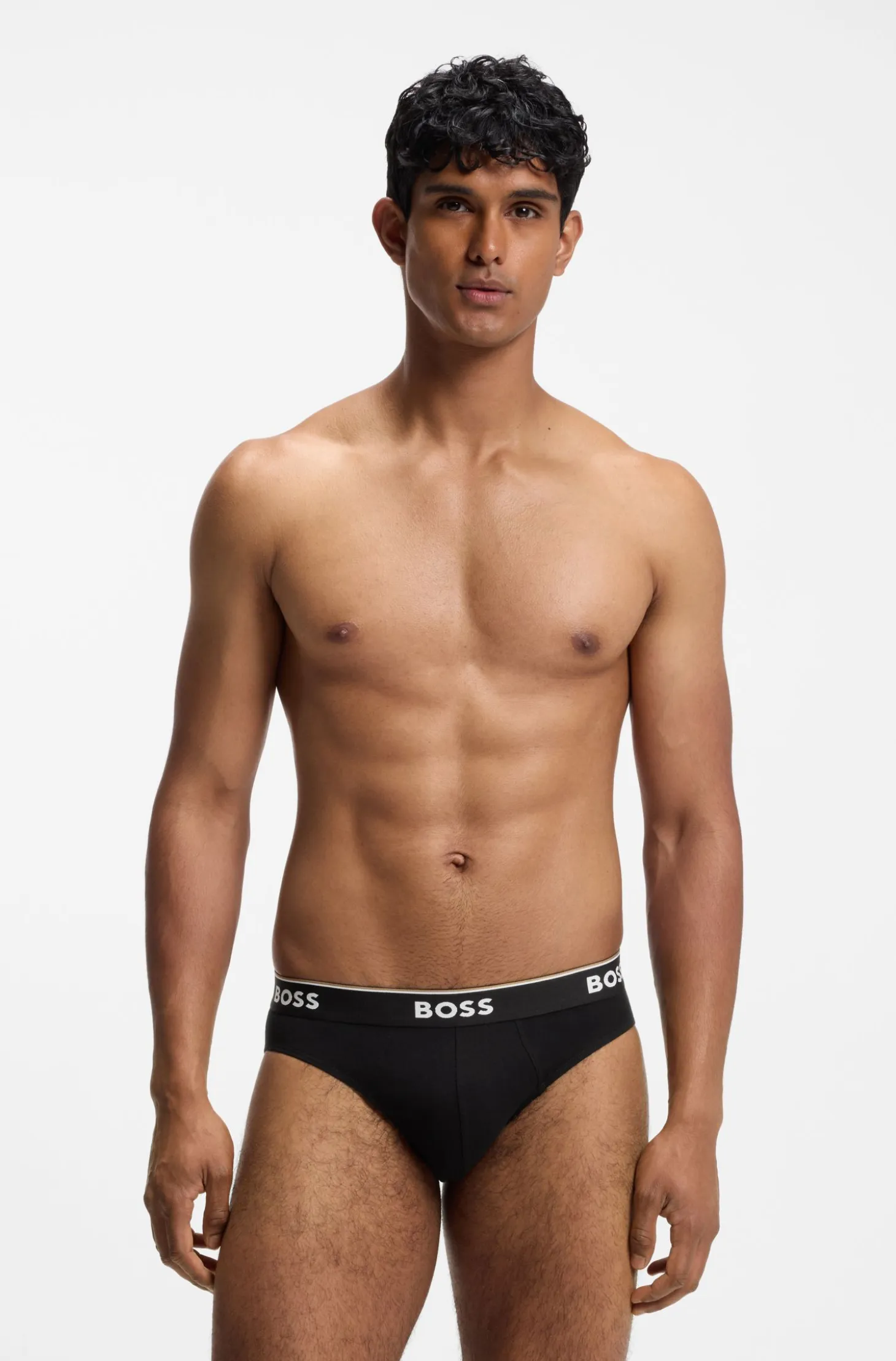 Three-pack of logo-waistband briefs in stretch cotton
