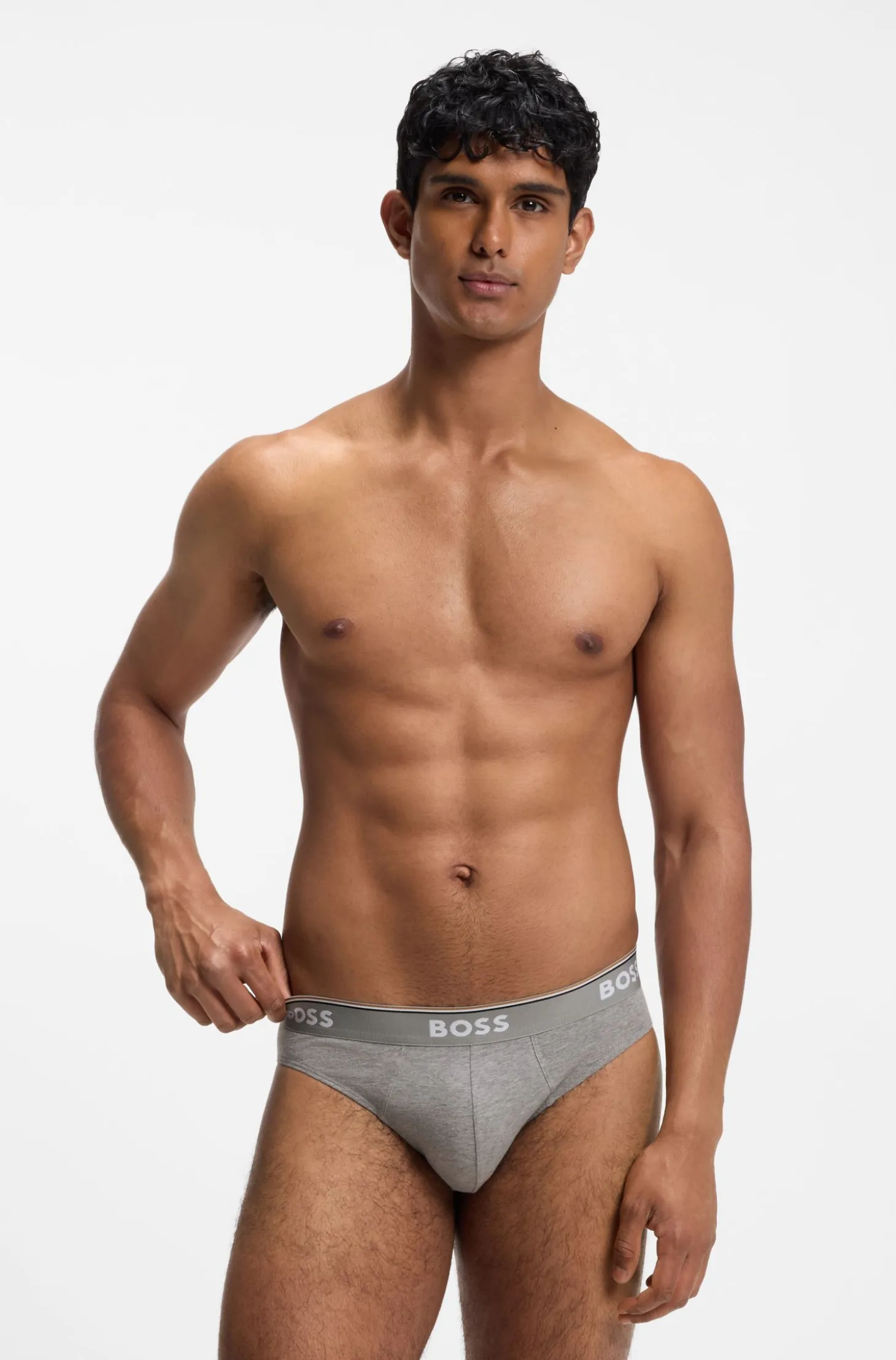 Three-pack of logo-waistband briefs in stretch cotton
