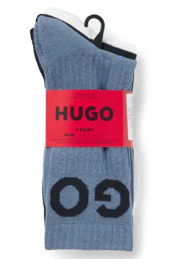 Three-pack of ribbed short socks with logos