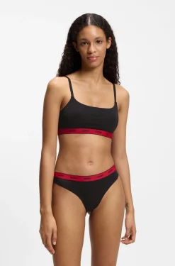 Three-pack of stretch-cotton thongs with logo details
