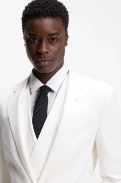 Three-piece extra-slim-fit suit in stretch-cotton seersucker