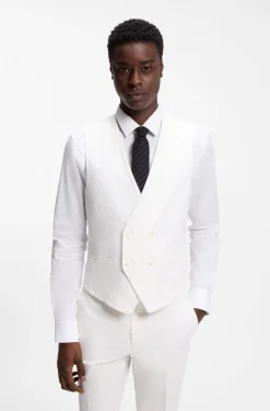 Three-piece extra-slim-fit suit in stretch-cotton seersucker