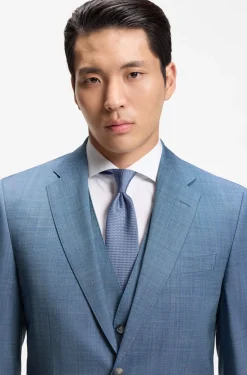 Three-piece regular-fit suit in patterned virgin wool