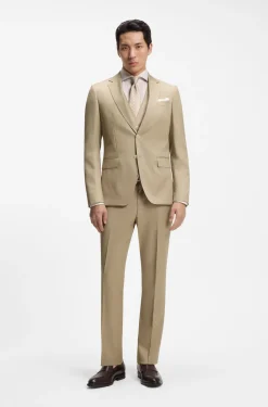 Three-piece slim-fit suit in virgin-wool serge