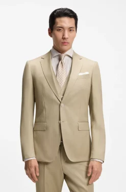 Three-piece slim-fit suit in virgin-wool serge