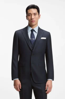Three-piece slim-fit suit in virgin wool and silk