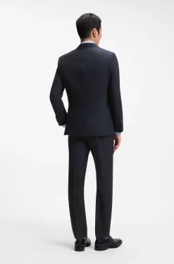 Three-piece slim-fit suit in virgin wool and silk