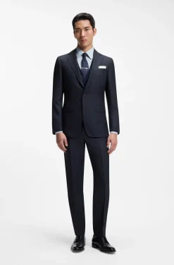 Three-piece slim-fit suit in virgin wool and silk