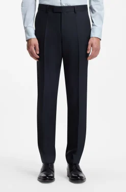 Three-piece slim-fit suit in virgin wool and silk