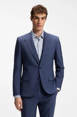 Three-piece slim-fit suit in wool-blend poplin