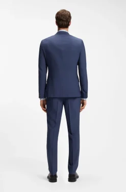 Three-piece slim-fit suit in wool-blend poplin