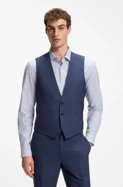 Three-piece slim-fit suit in wool-blend poplin