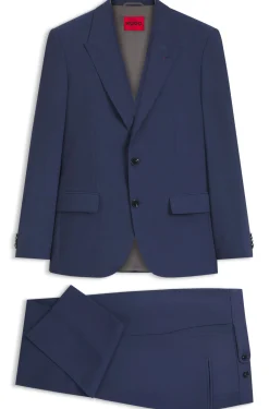 Three-piece slim-fit suit in wool-blend poplin