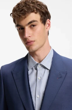 Three-piece slim-fit suit in wool-blend poplin