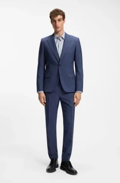 Three-piece slim-fit suit in wool-blend poplin