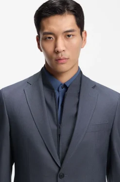 Three-piece slim-fit suit with zip-up waistcoat