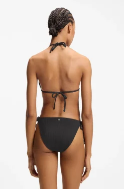 Tie-side bikini bottoms with structured tropical pattern