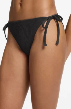 Tie-side bikini bottoms with structured tropical pattern