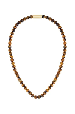 Tiger-eye beaded necklace with branded rondelles