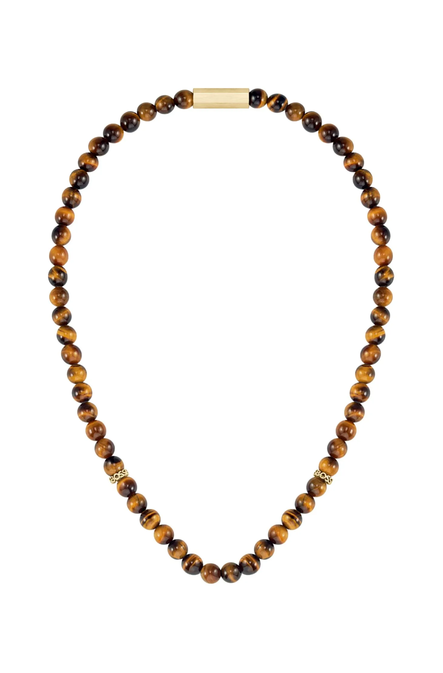 Tiger-eye beaded necklace with branded rondelles