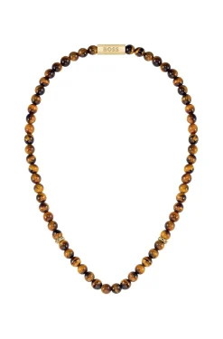 Tiger-eye beaded necklace with branded rondelles