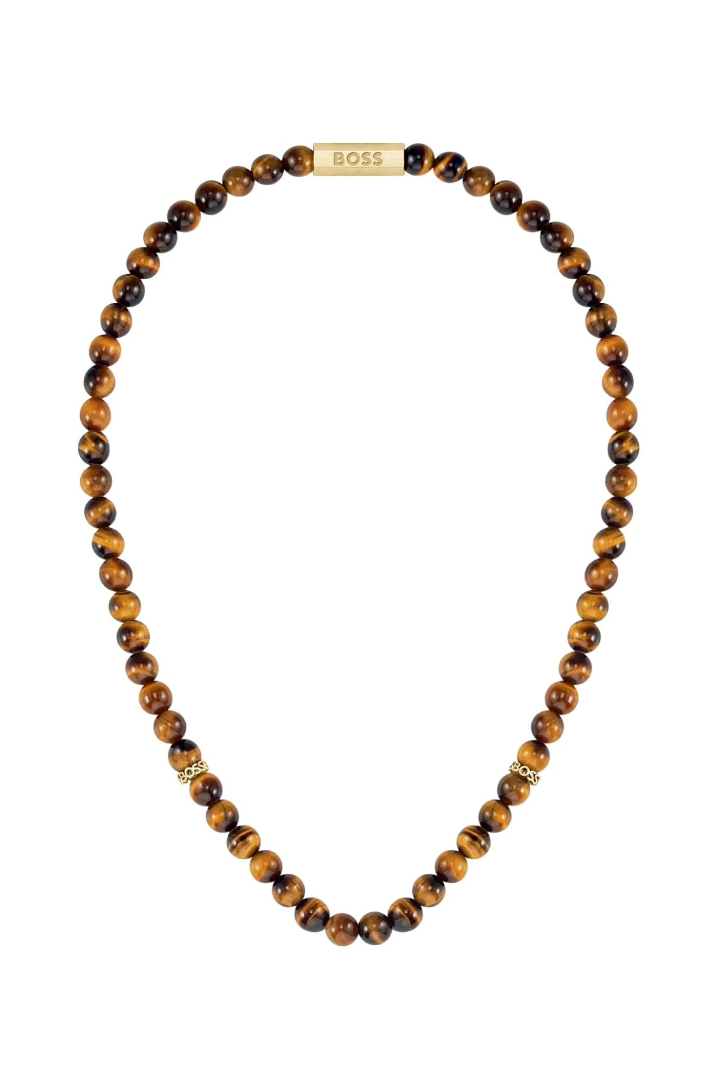 Tiger-eye beaded necklace with branded rondelles