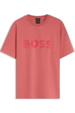 Tonal flock-logo T-shirt in stretch cotton