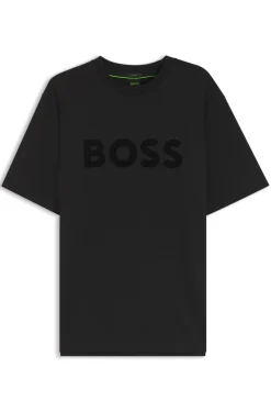 Tonal flock-logo T-shirt in stretch cotton