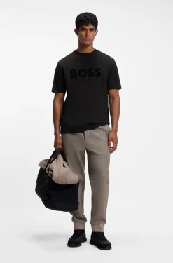 Tonal flock-logo T-shirt in stretch cotton