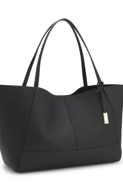 Tote bag in grained leather with detachable pouch
