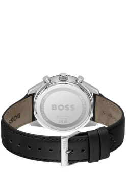 Tourmaster Black-dial watch with black leather strap