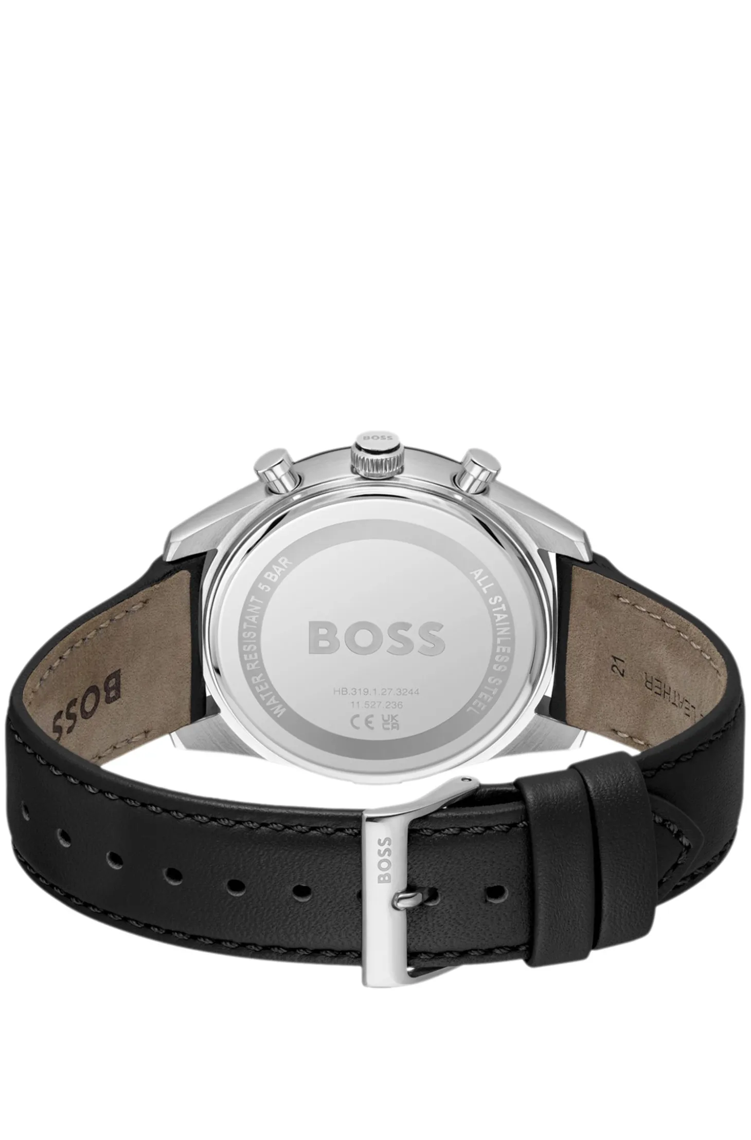 Tourmaster Black-dial watch with black leather strap