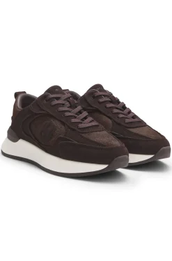 Trainers in suede and calf-hair leather