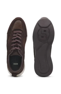 Trainers in suede and calf-hair leather