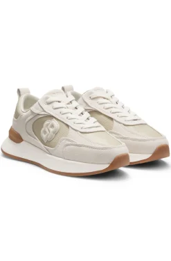 Trainers in suede and lizard-print faux leather