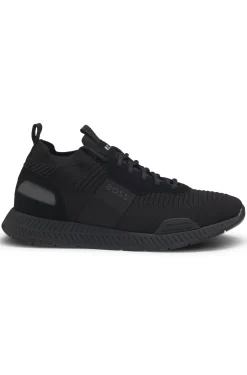 Trainers with knitted uppers and suede trims