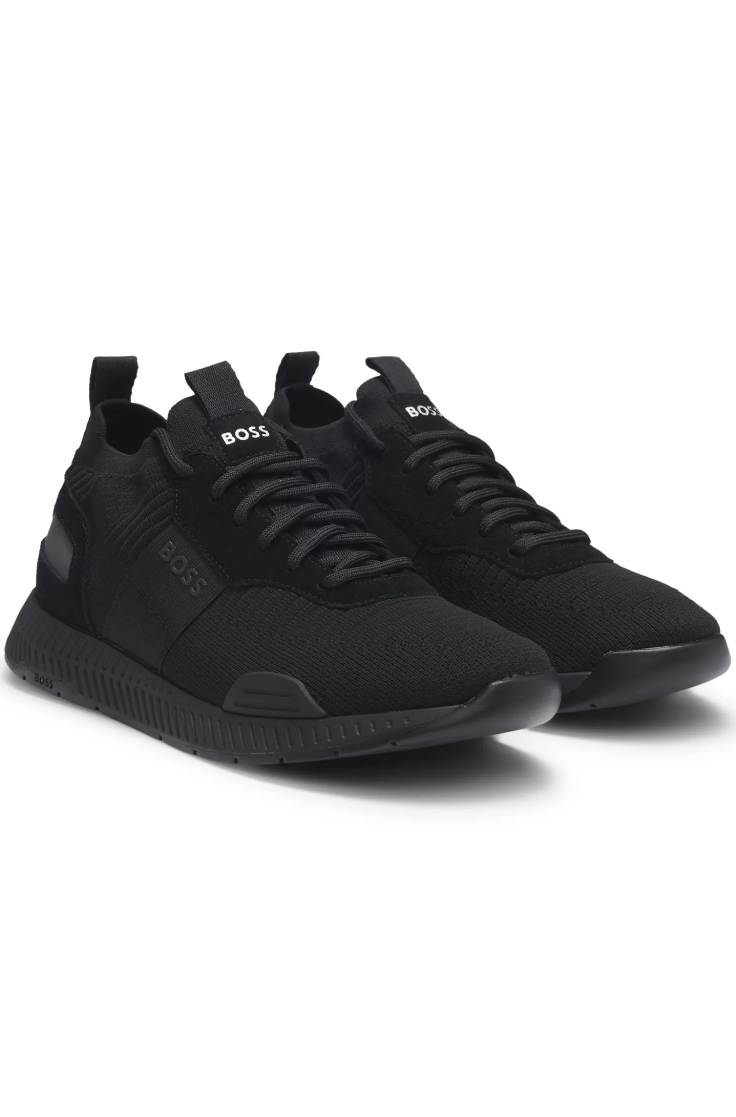 Trainers with knitted uppers and suede trims